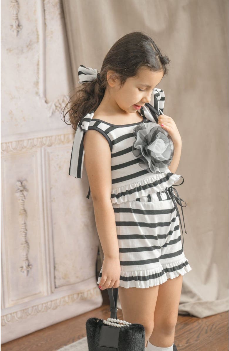 Petite Maison Kids Monaco Striped Girls' Top and Shorts Set, Alternate, color, Black And White