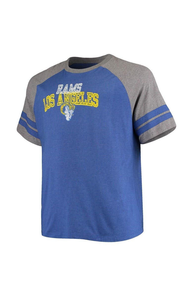 FANATICS Men's Fanatics Branded Royal/Heathered Gray Los Angeles Rams Big & Tall Two-Stripe Tri-Blend Raglan T-Shirt, Alternate, color, 