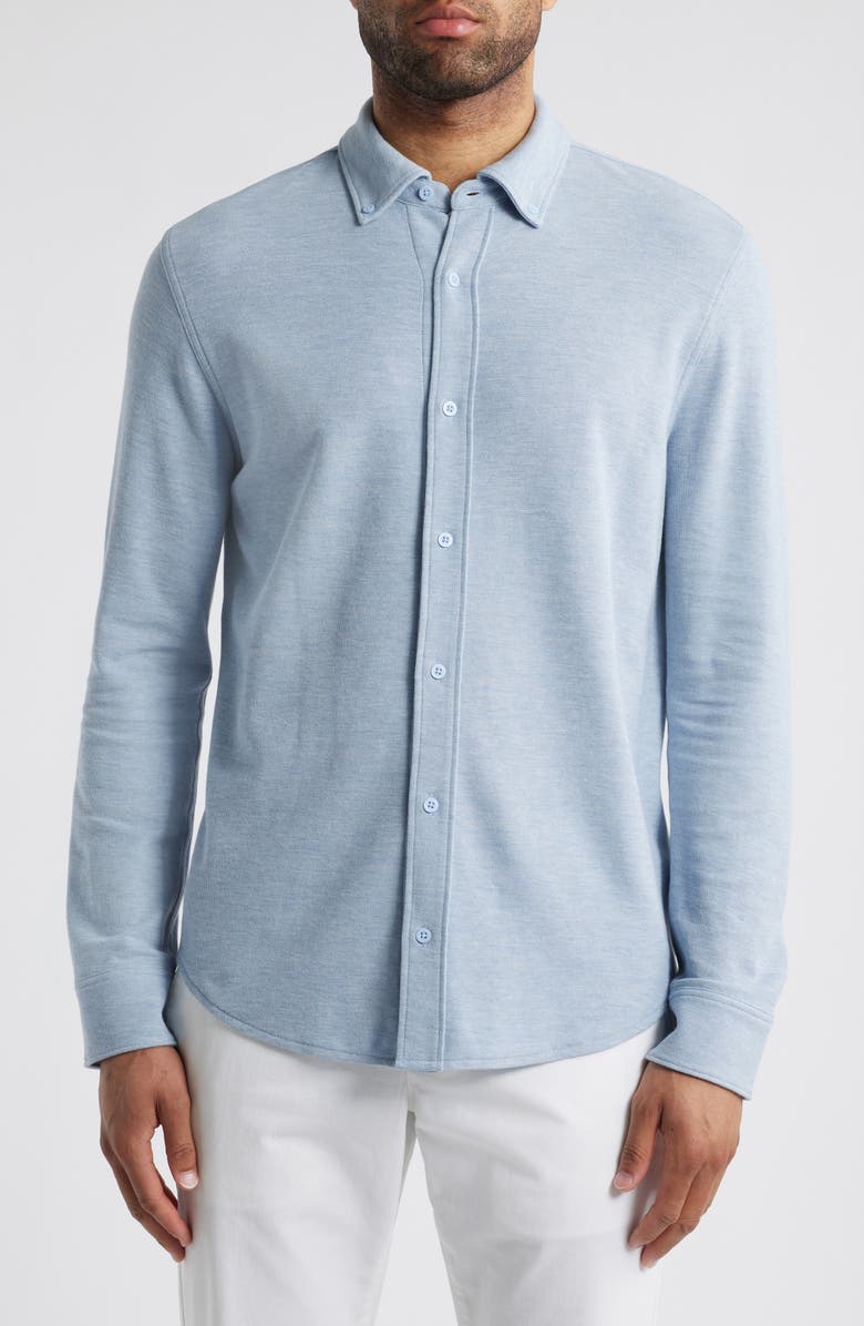 Nordstrom Solid Pima Cotton Piqué Button-Down Shirt, Main, color, Blue Skyway Heather