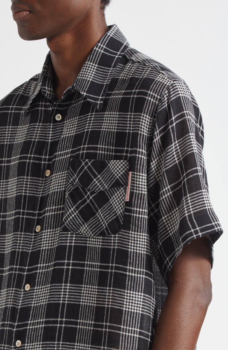 STOCKHOLM SURFBOARD CLUB Jerry Plaid Short Sleeve Button-Up Shirt, Alternate, color, Black Check