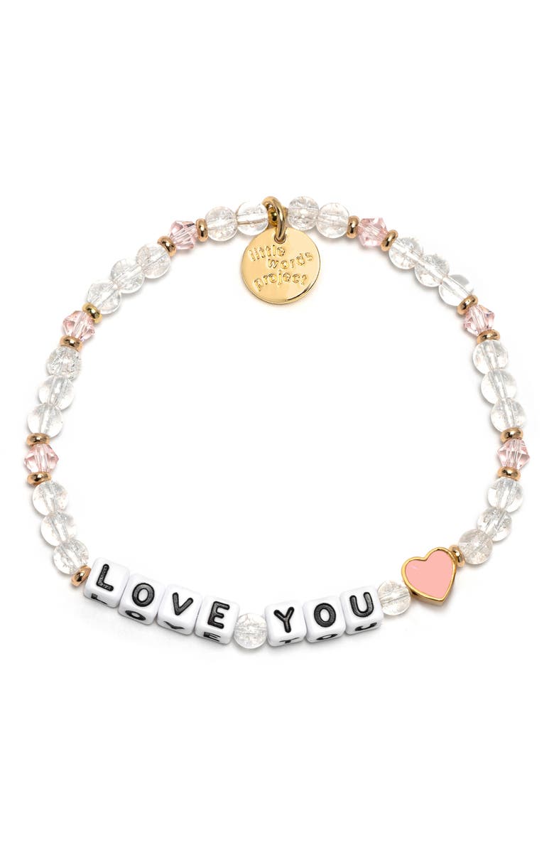 Little Words Project Love You Heart Beaded Stretch Bracelet, Main, color,