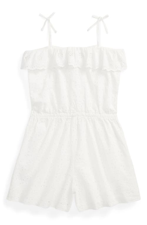 Polo Ralph Lauren Kids' Eyelet Embroidery Cotton Romper In White