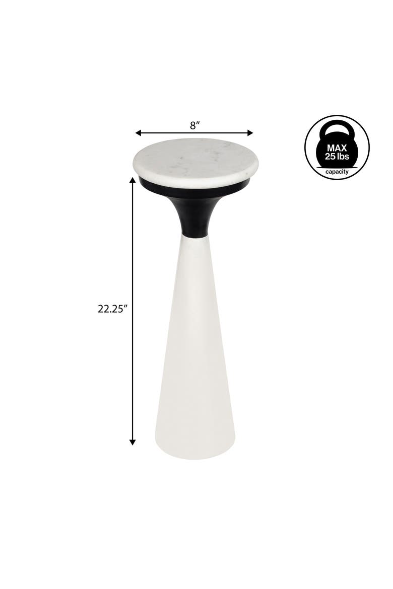 Oliver Metal Pedestal Drink Table with Marble Top, Small Round Accent End Table for Living Room, Alternate, color, White/Black