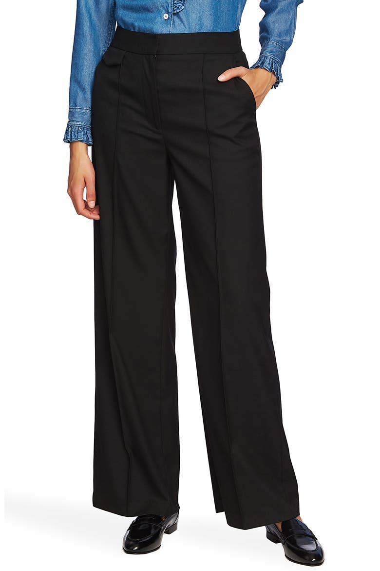 Pintuck Wide Leg Trousers, Main, color, RICH BLACK
