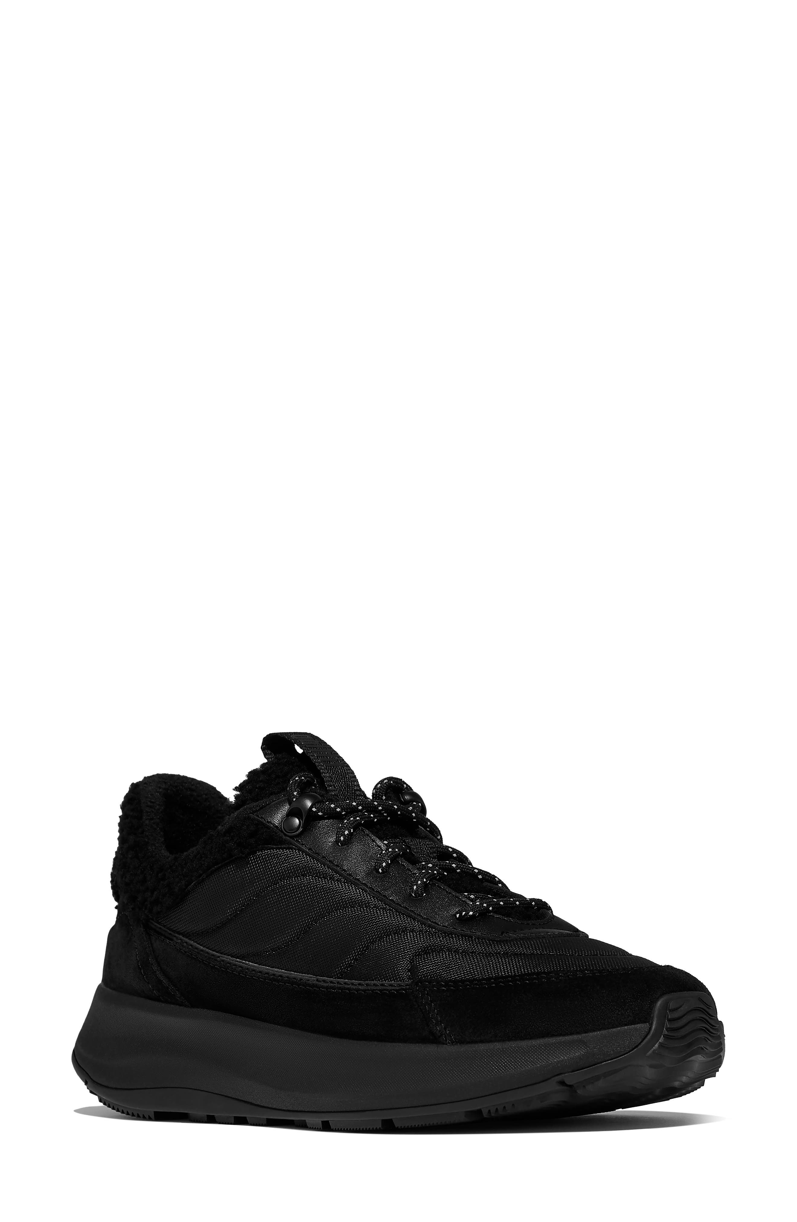 F-Mode Flow Genuine Shearling Sneaker, Main, color, ALL BLACK