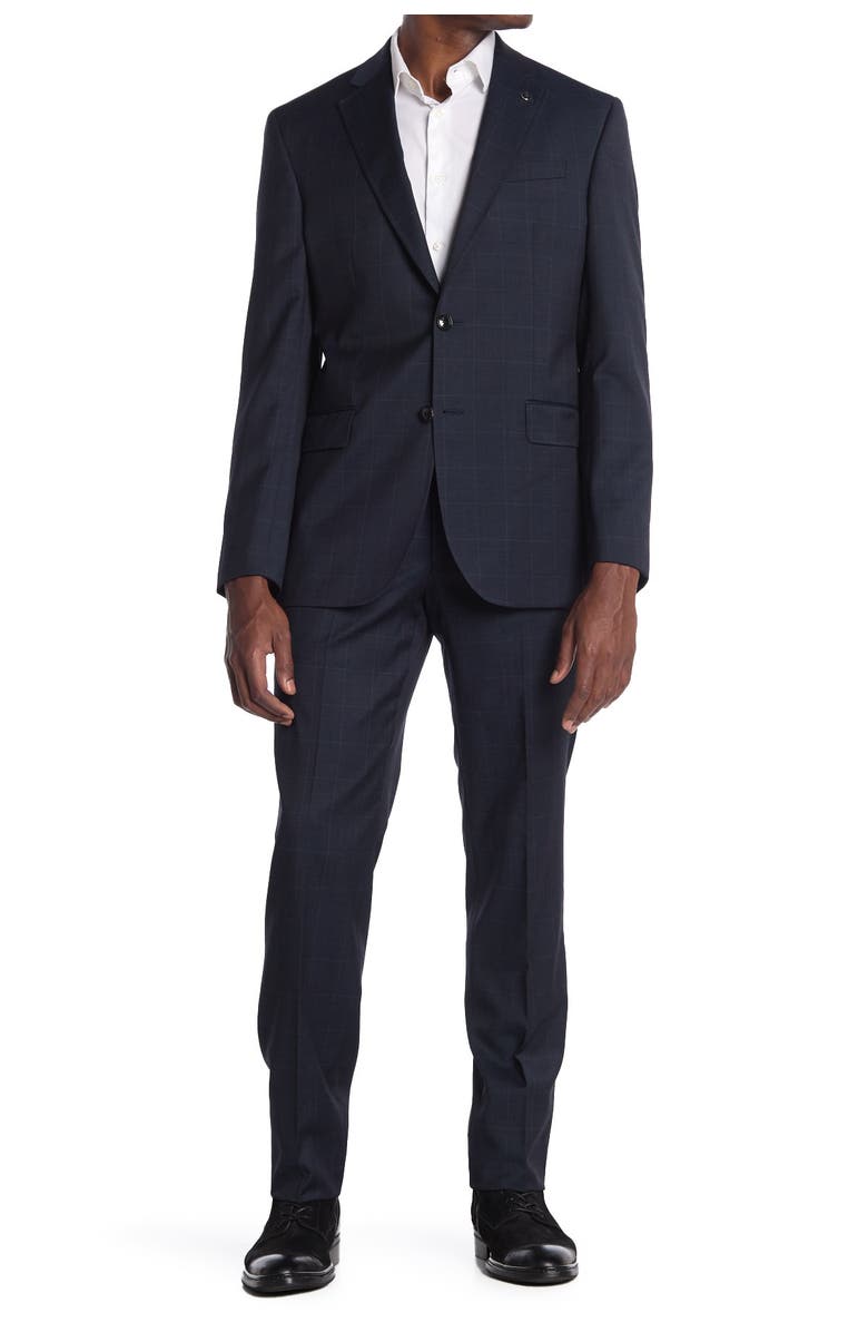 Ted Baker London Jay Blue Plaid Two Button Notch Lapel Trim Fit Suit, Main, color,