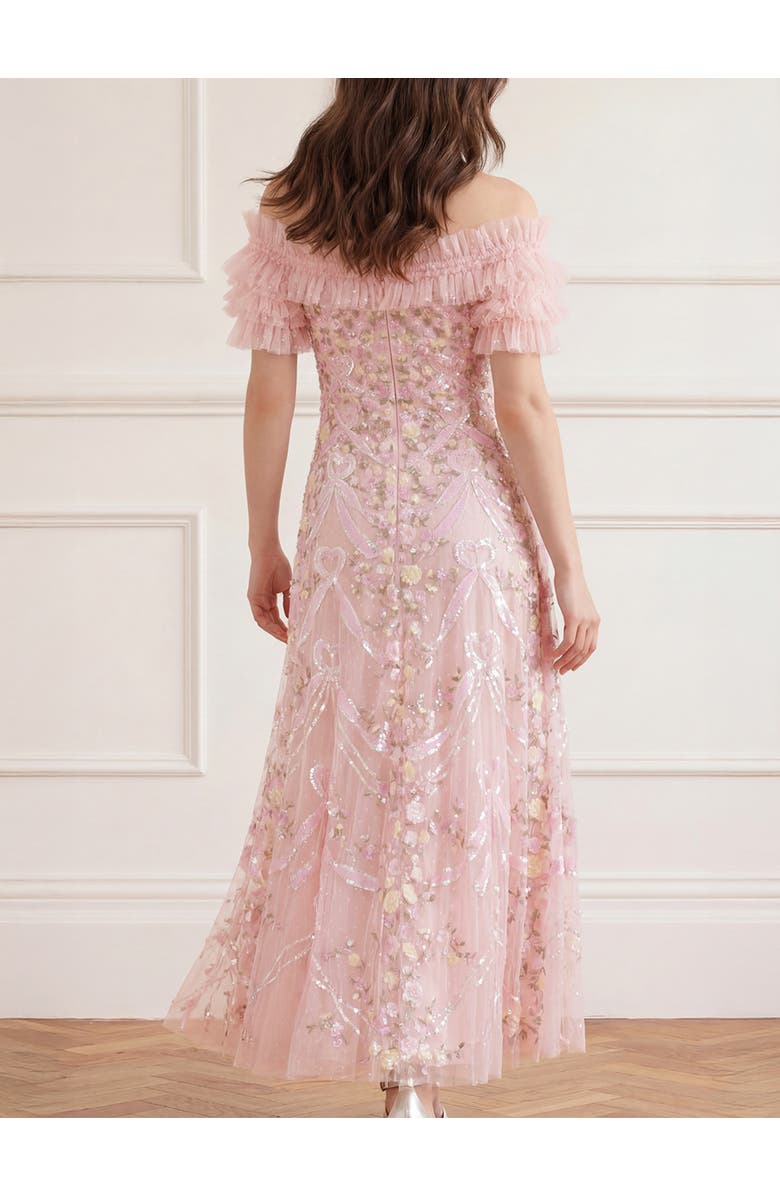 Needle & Thread Ribbon Heart Off-shoulder Ankle Gown, Alternate, color, Peony Pink/Multi