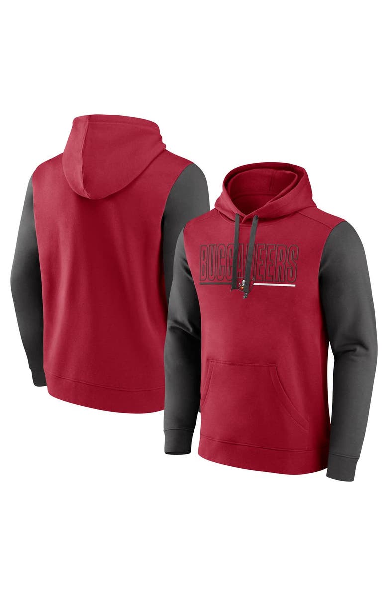 FANATICS Men's Fanatics Red/Pewter Tampa Bay Buccaneers Outline Pullover Hoodie, Alternate, color, 