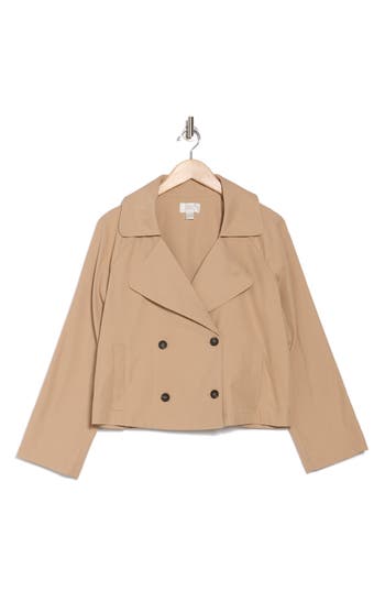 Nordstrom Rack Double Breasted Crop Trench Coat In Tan Sesame