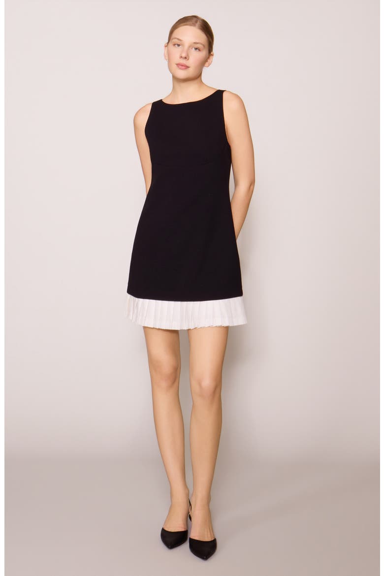 Pleated Hem Shift Minidress, Alternate, color, BLACK WHITE