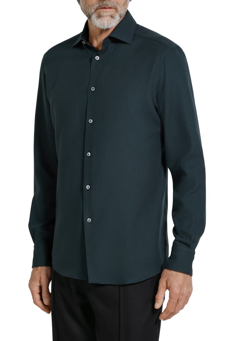 Cashco Cashmere & Cotton Button-Up Shirt, Main, color, DARK GREEN