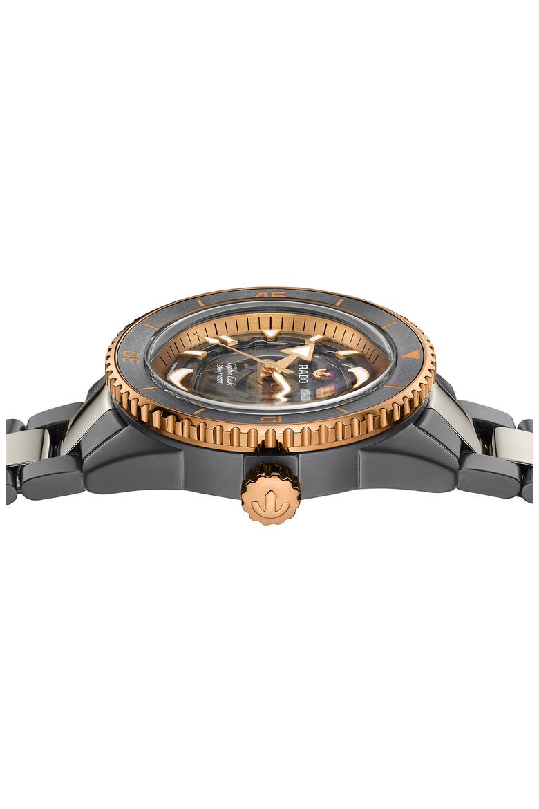 Captain Cook High Tech Ceramic Skeleton Bracelet Watch, 43mm, Alternate, color, GREY