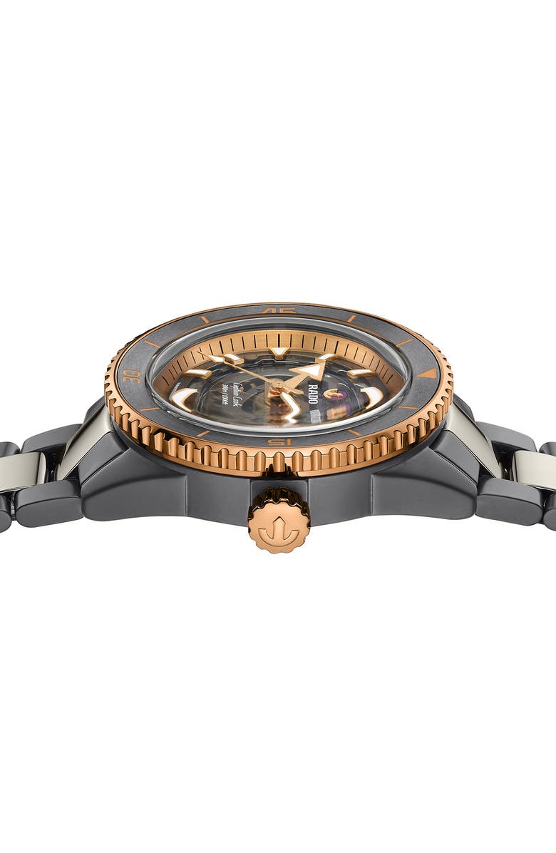 RADO Captain Cook High Tech Ceramic Skeleton Bracelet Watch, 43mm, Alternate, color, Grey