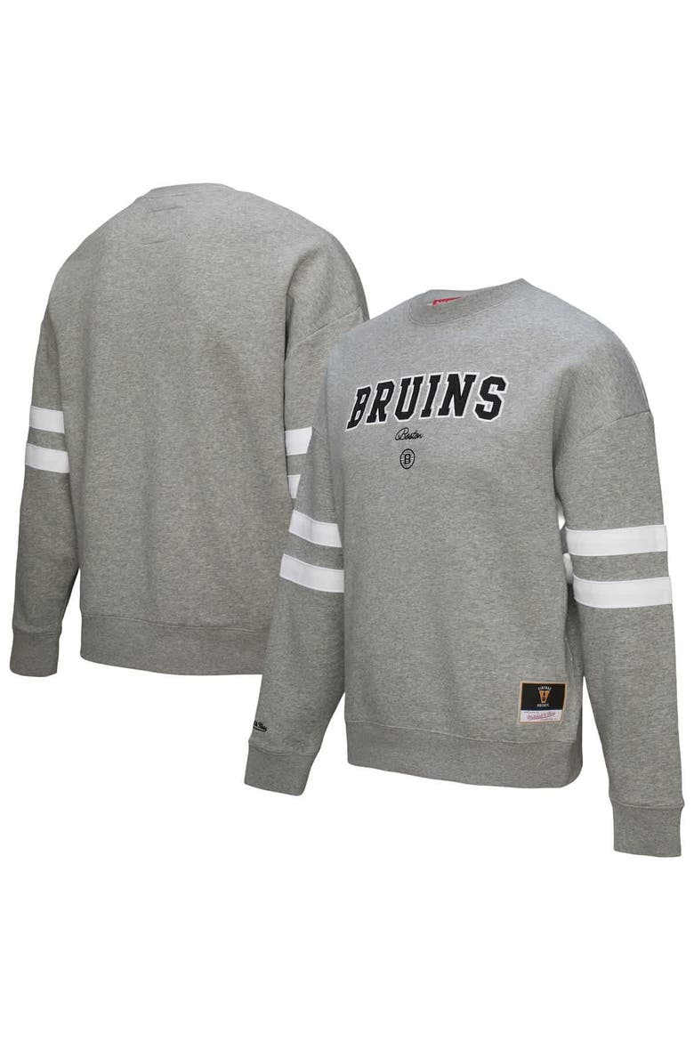 Women's Mitchell & Ness Heather Gray Boston Bruins Logo Lightweight Pullover Sweatshirt, Main, color, Heather Gray
