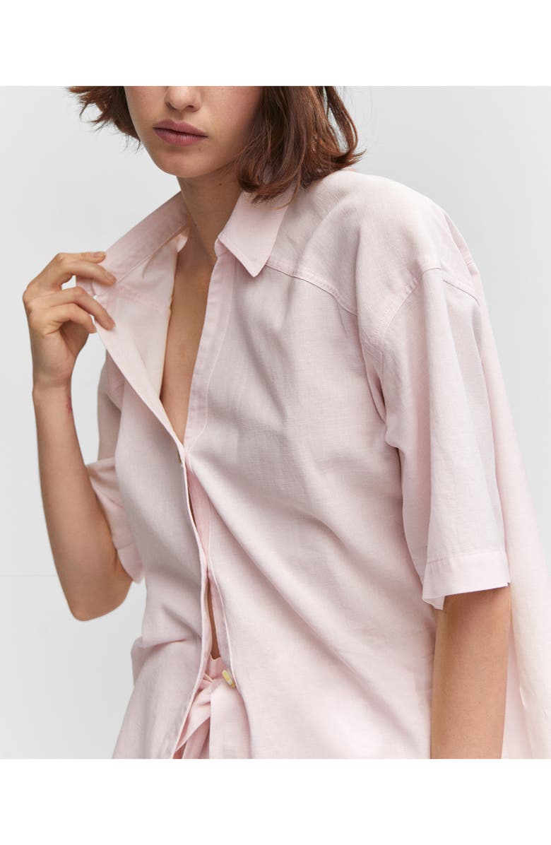 MANGO Short Sleeve Cotton & Linen Button-Up Shirt, Alternate, color, 