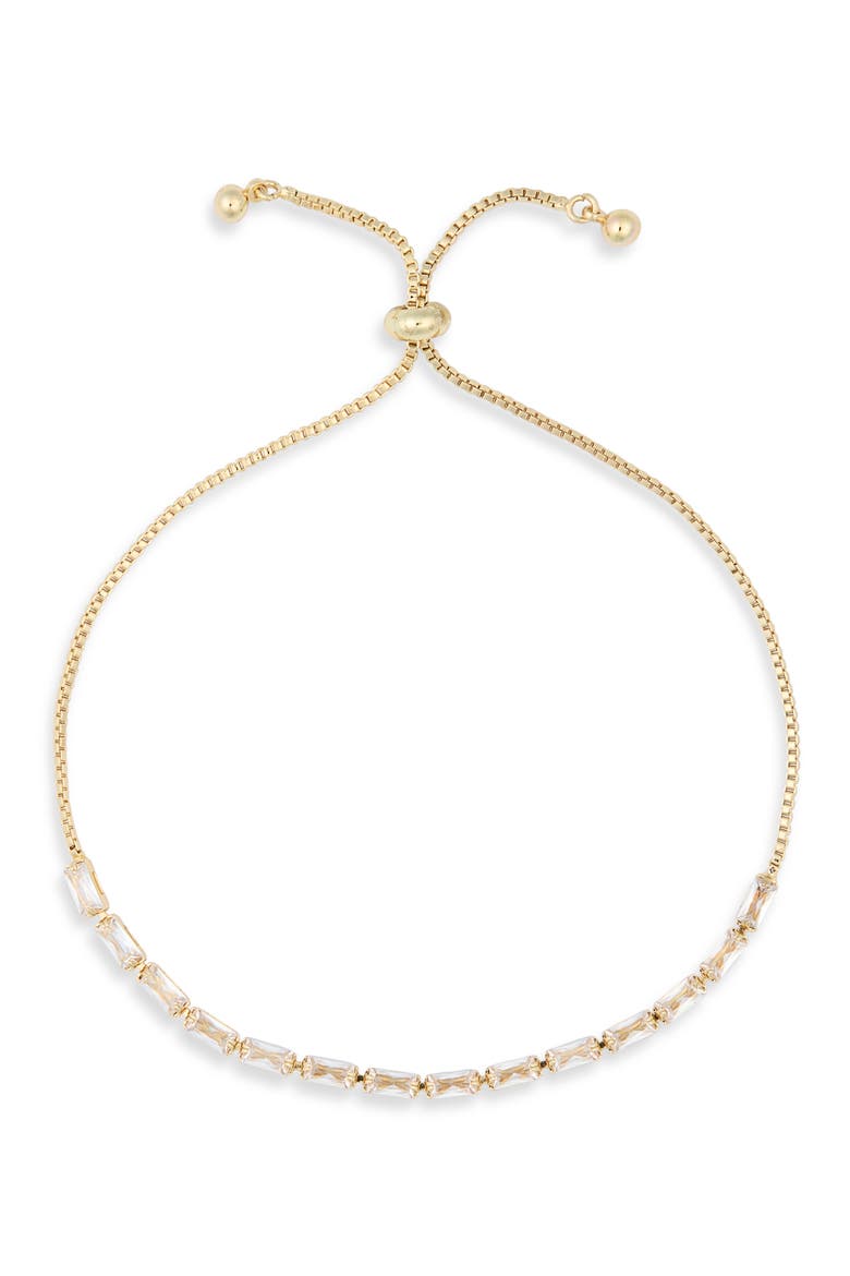 Lupita Baguette Cubic Zirconia Bolo Bracelet, Main, color, GOLD