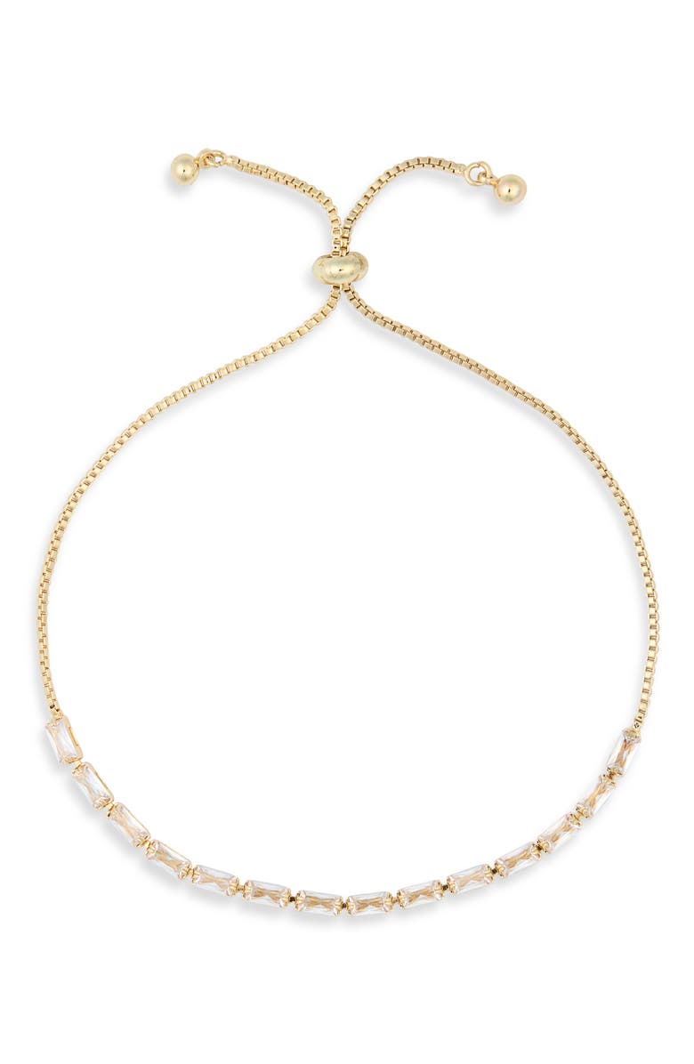 EYE CANDY LOS ANGELES Lupita Baguette Cubic Zirconia Bolo Bracelet, Main, color, Gold