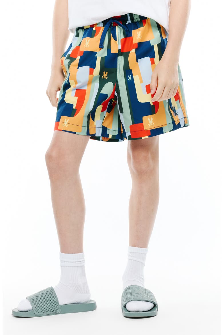 Kids' Wes Allover Print Swim Trunks, Alternate, color, NAVY PEONY