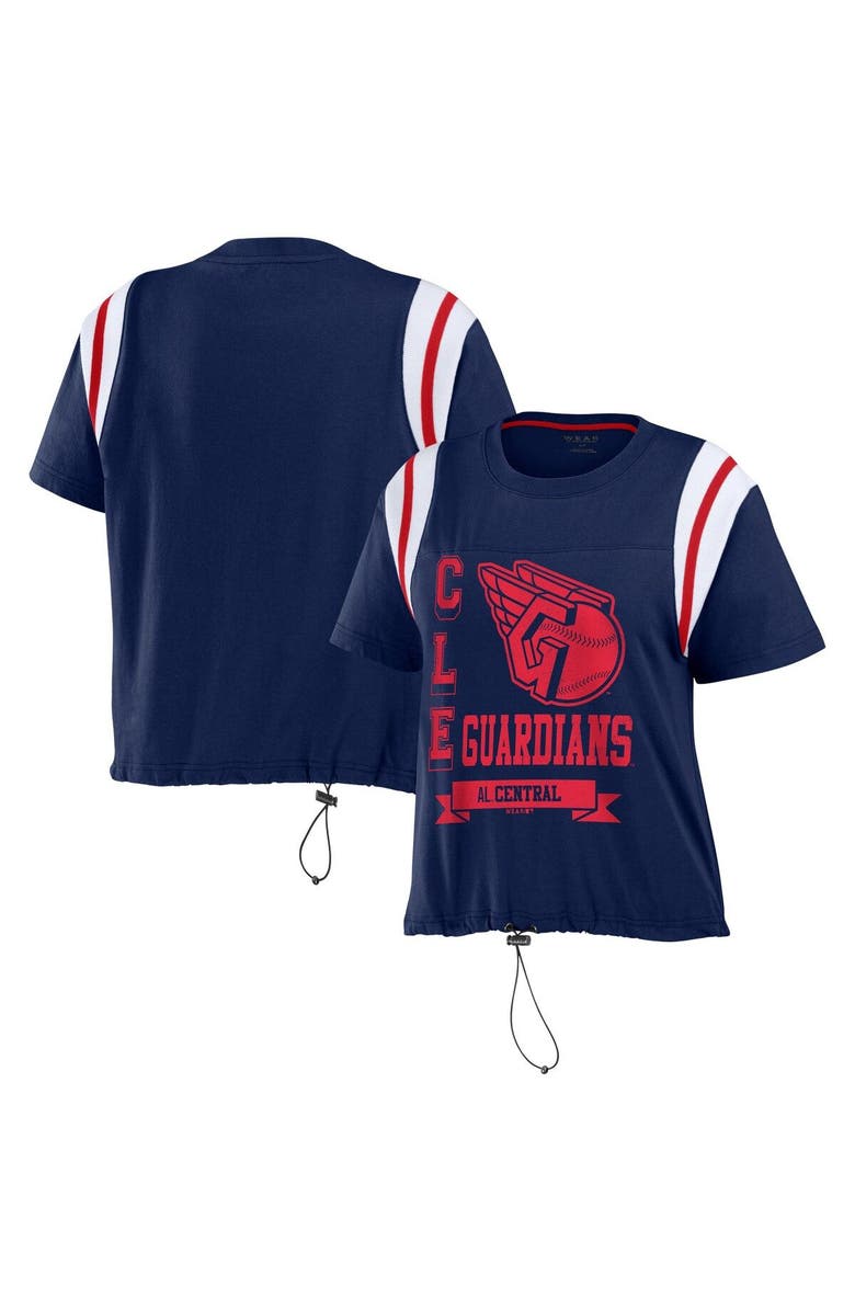 WEAR by Erin Andrews Women's WEAR by Erin Andrews Navy Cleveland Guardians Cinched Colorblock T-Shirt, Main, color, Navy