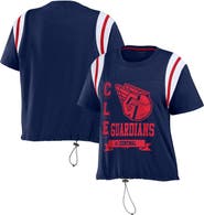 WEAR by Erin Andrews Women's WEAR by Erin Andrews Navy Cleveland Guardians Cinched Colorblock T-Shirt
