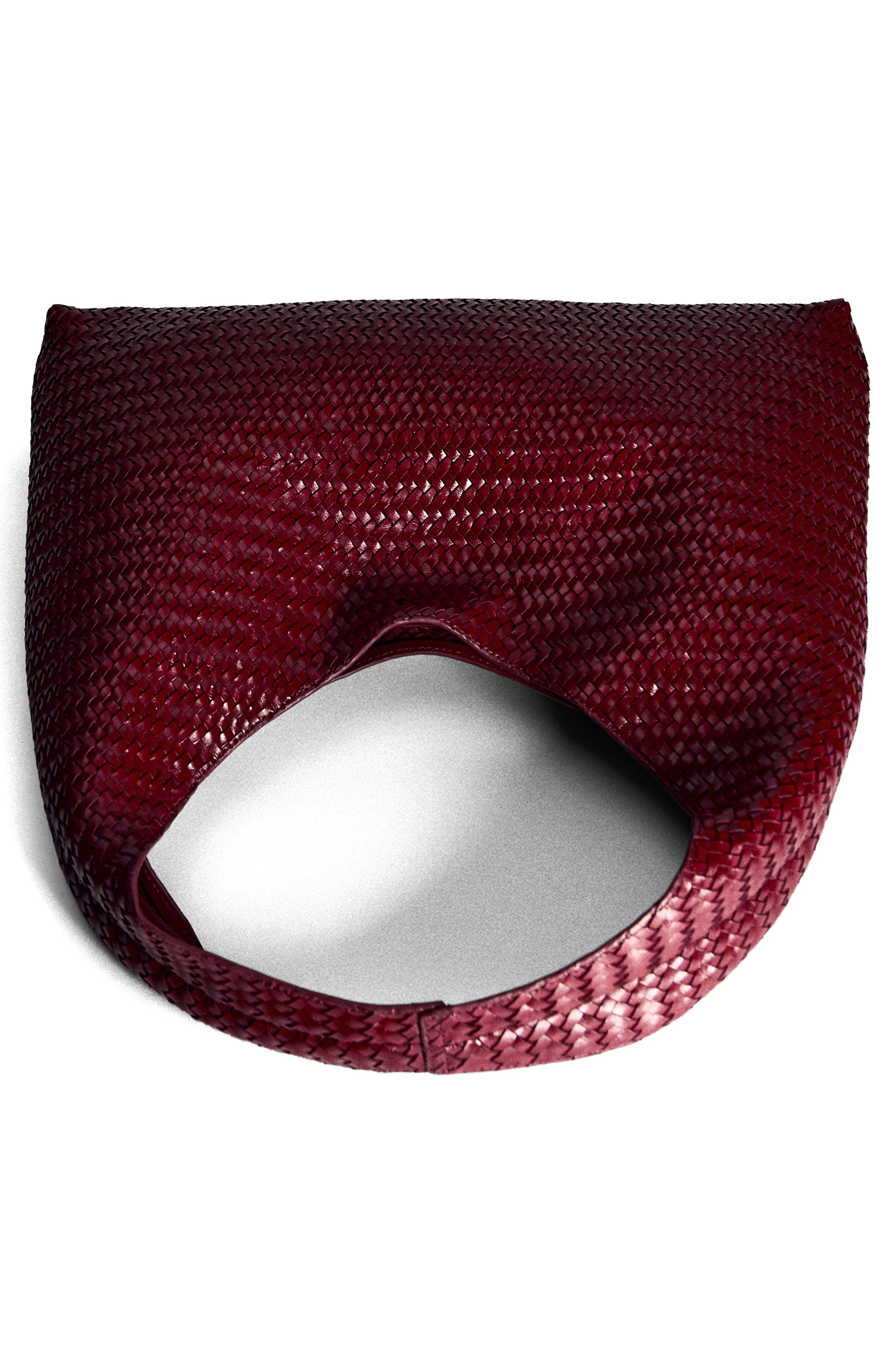 MANGO Braided Leather Shoulder Bag, Alternate, color, Burgundy