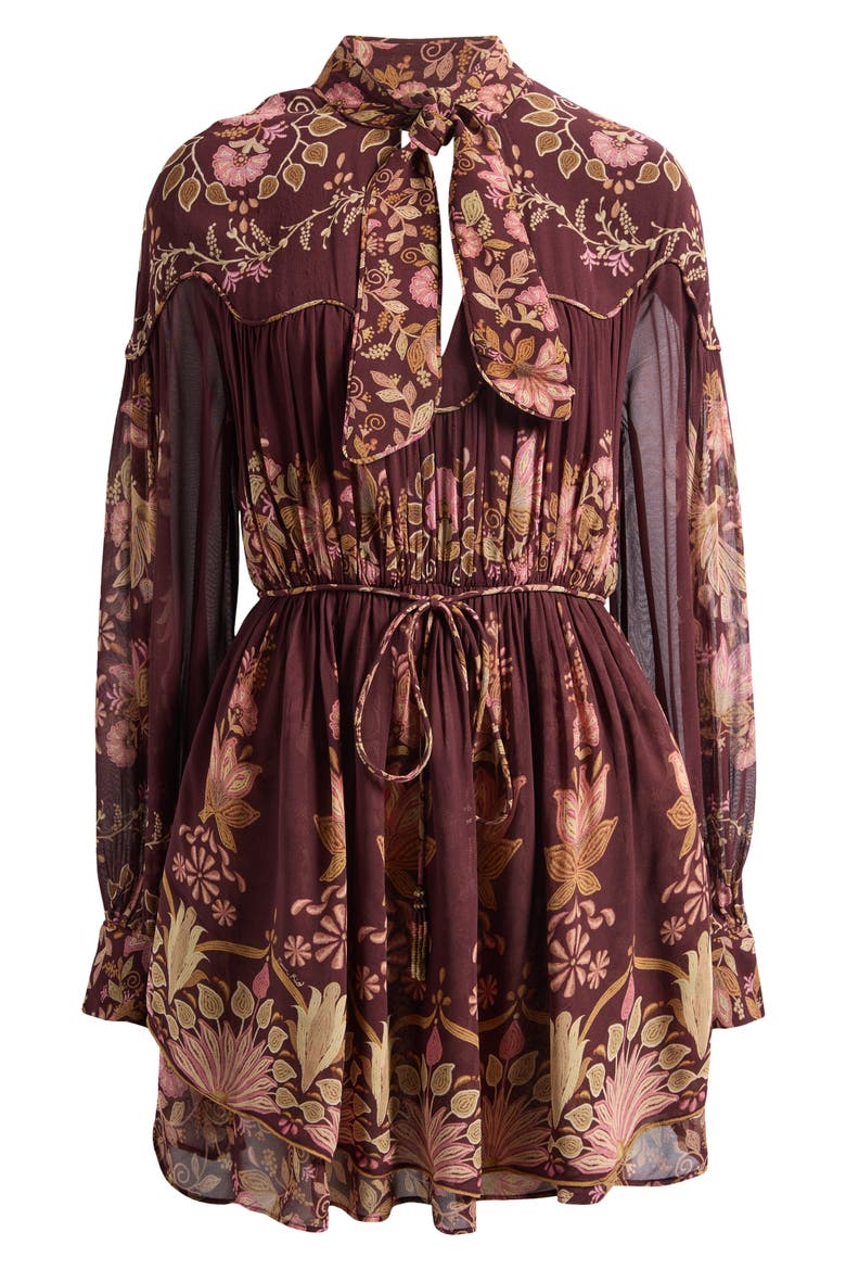 Bella Floral Long Sleeve Minidress, Alternate, color, BURGUNDY