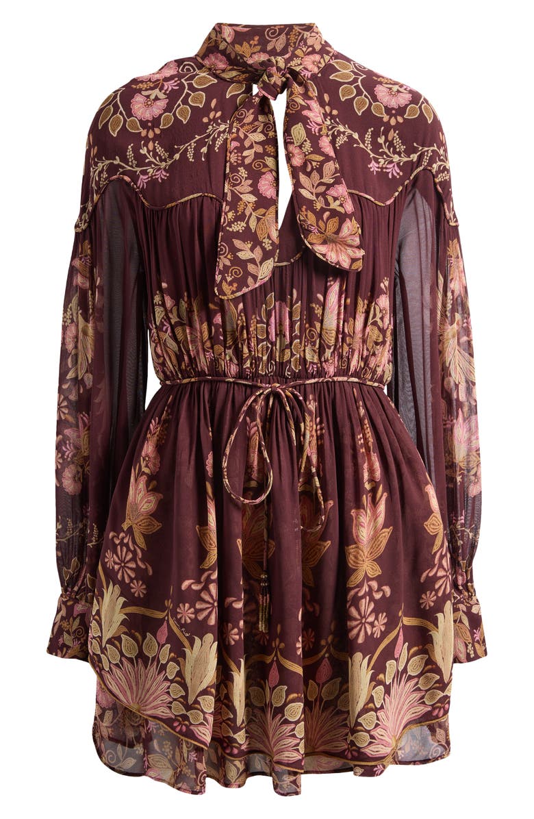 FARM Rio Bella Floral Long Sleeve Minidress, Alternate, color, Burgundy