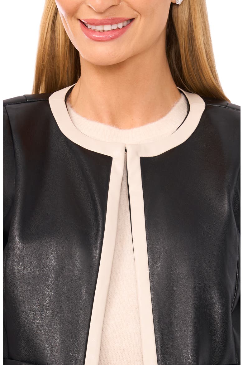 Tipped Faux Leather Jacket, Alternate, color, RICH BLACK