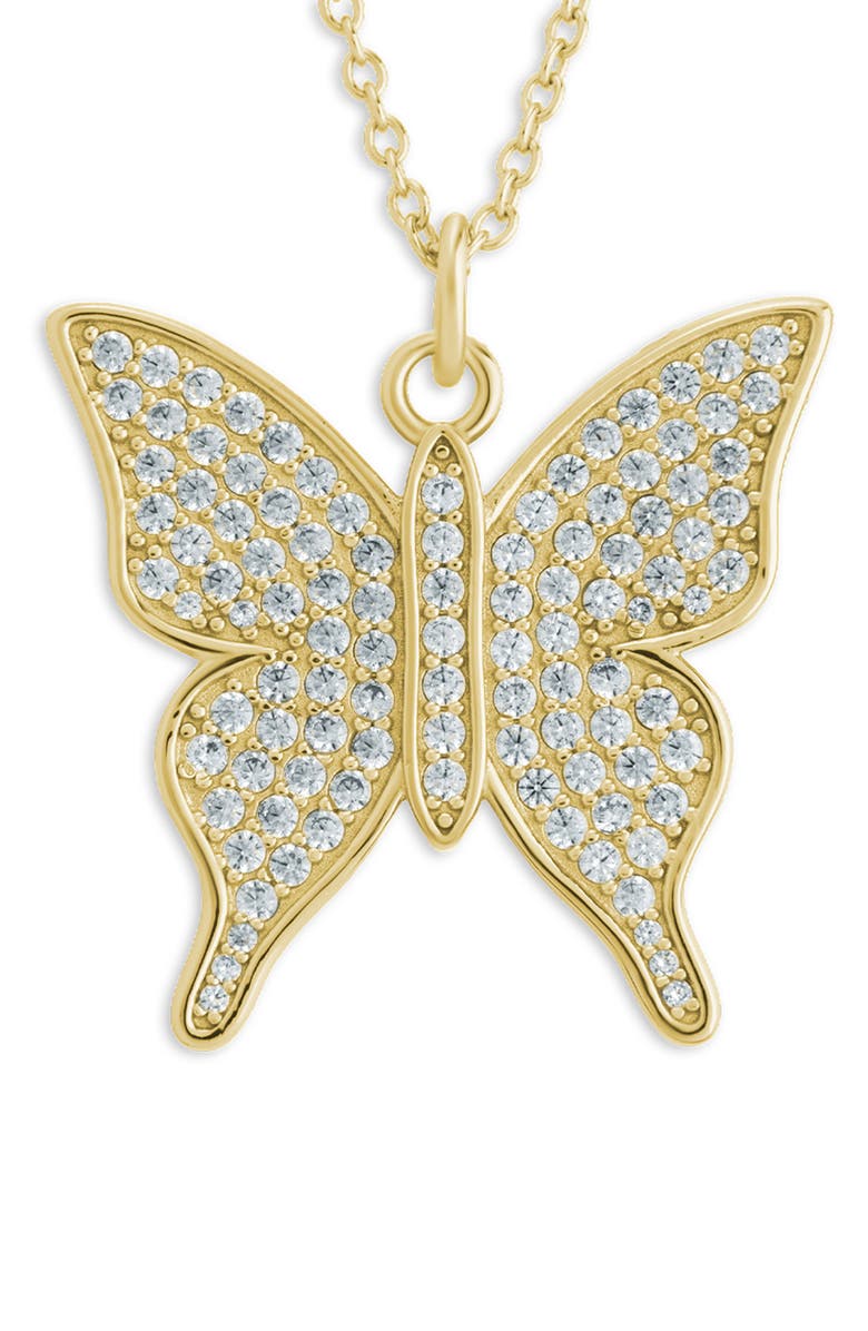 Sterling Forever Pavé Butterfly Pendant Necklace, Main, color, Gold