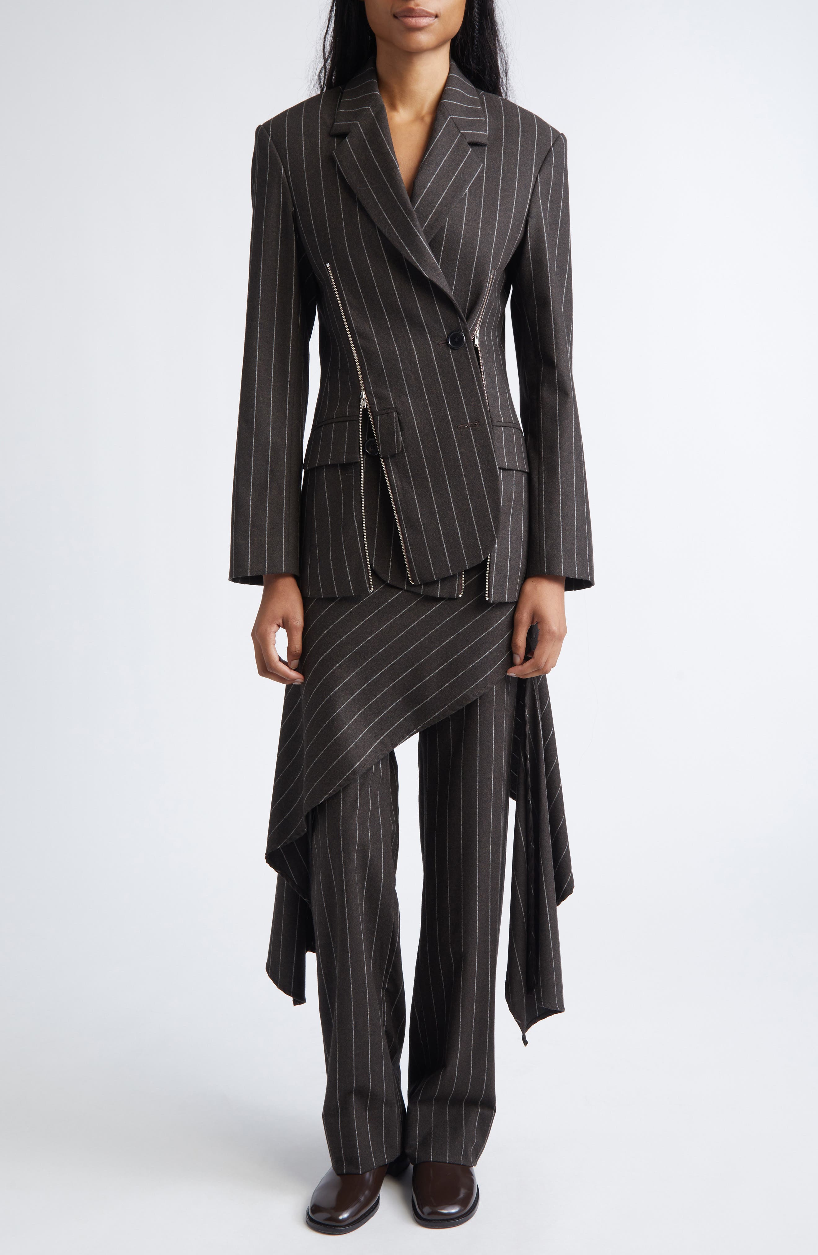 Deconstructed Pinstripe Stretch Wool Blazer - image 2