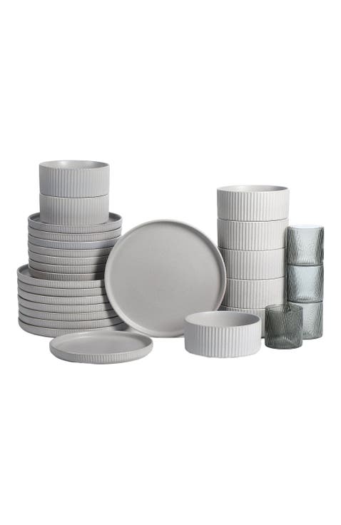 Haven Stoneware 32-Piece Dinnerare Set with Glasses