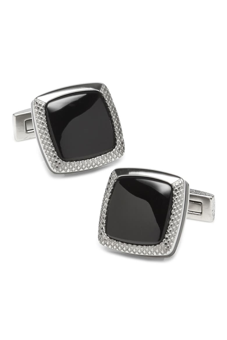 Onyx Cushion Cuff Links, Main, color, SILVER