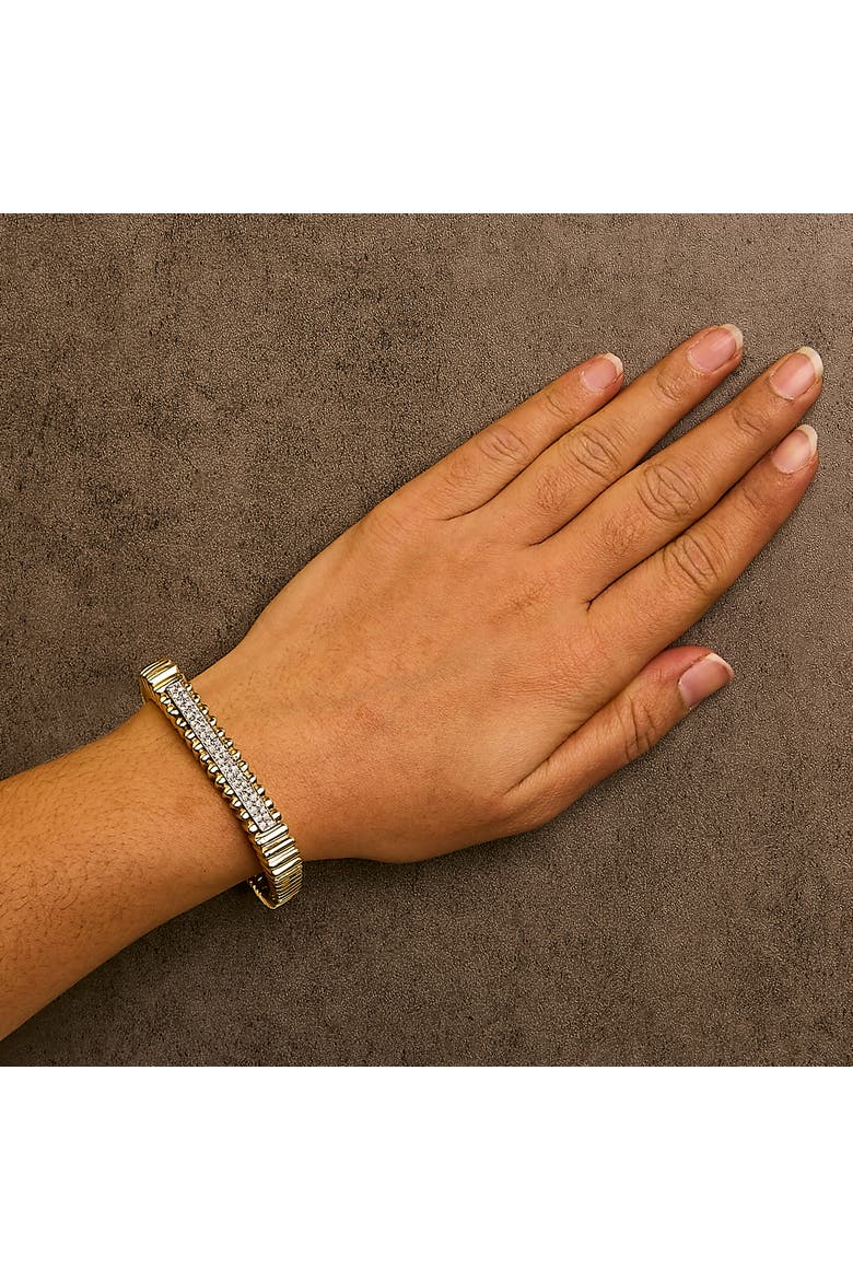 14K Yellow Gold 1 1/4 Cttw Diamond Ribbed Rounded Rectangle Bangle Bracelet, Alternate, color, Yellow