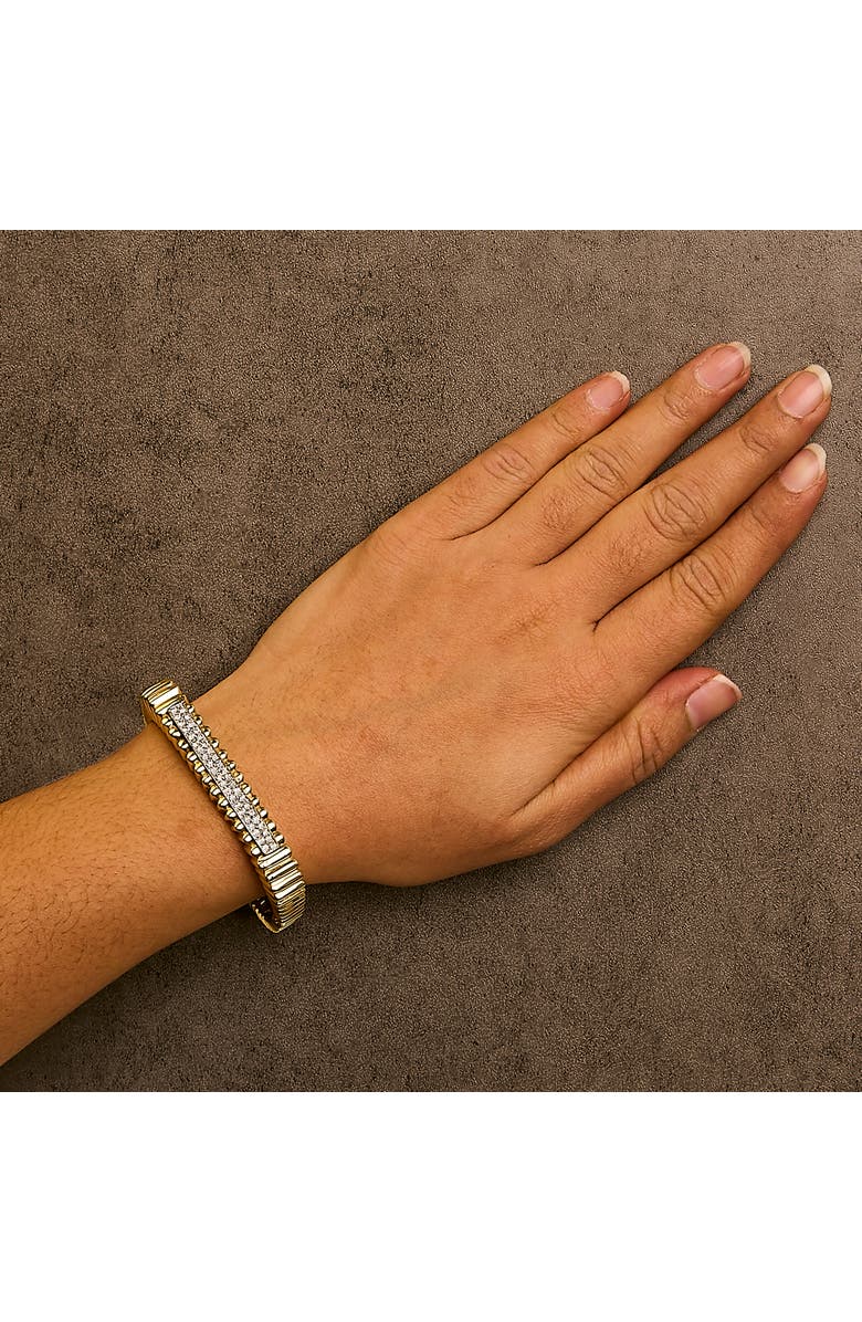 Haus of Brilliance 14K Yellow Gold 1 1/4 Cttw Diamond Ribbed Rounded Rectangle Bangle Bracelet, Alternate, color, Yellow