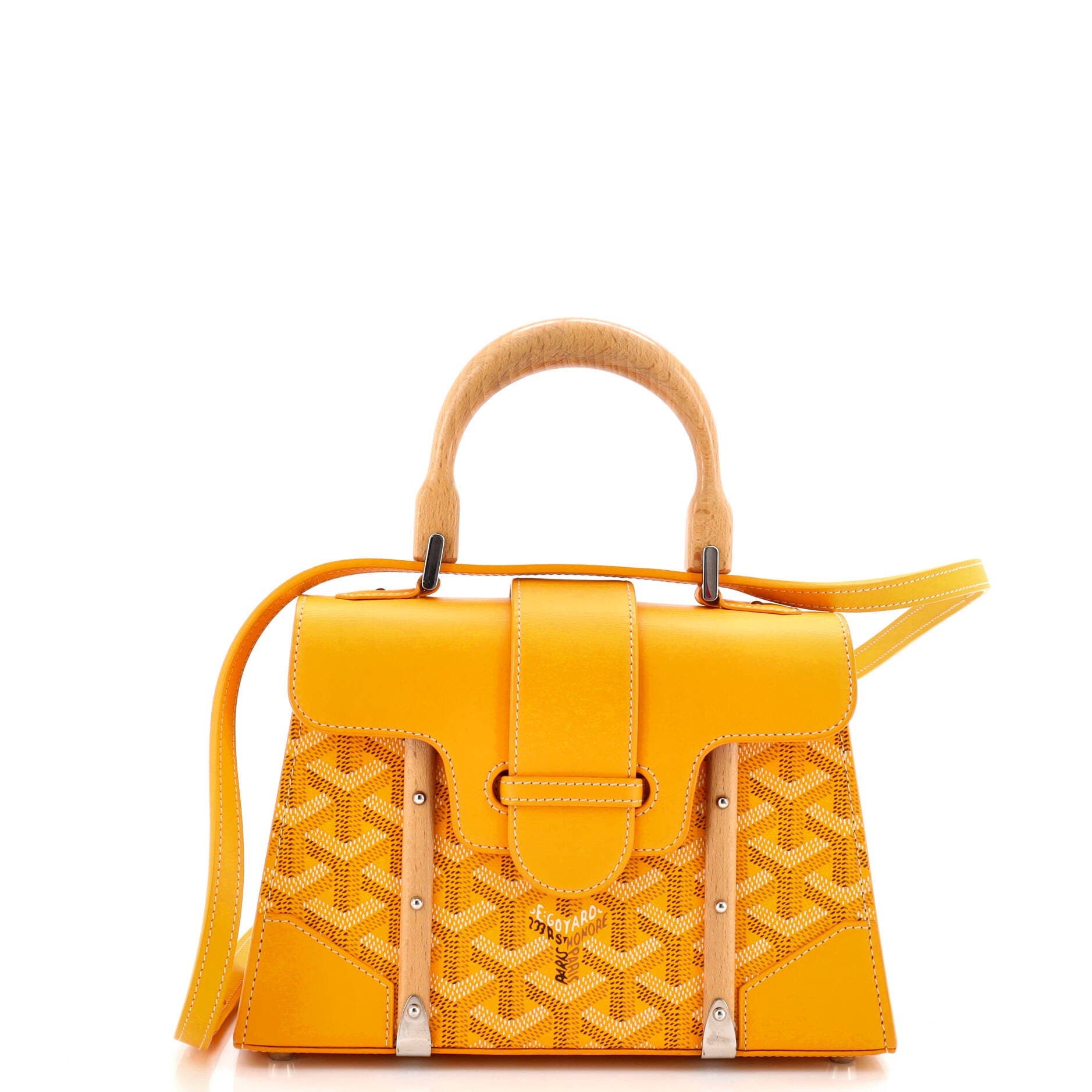 Structured Saigon Top Handle Bag Coated Canvas with Leather Mini, Main, color, Yellow
