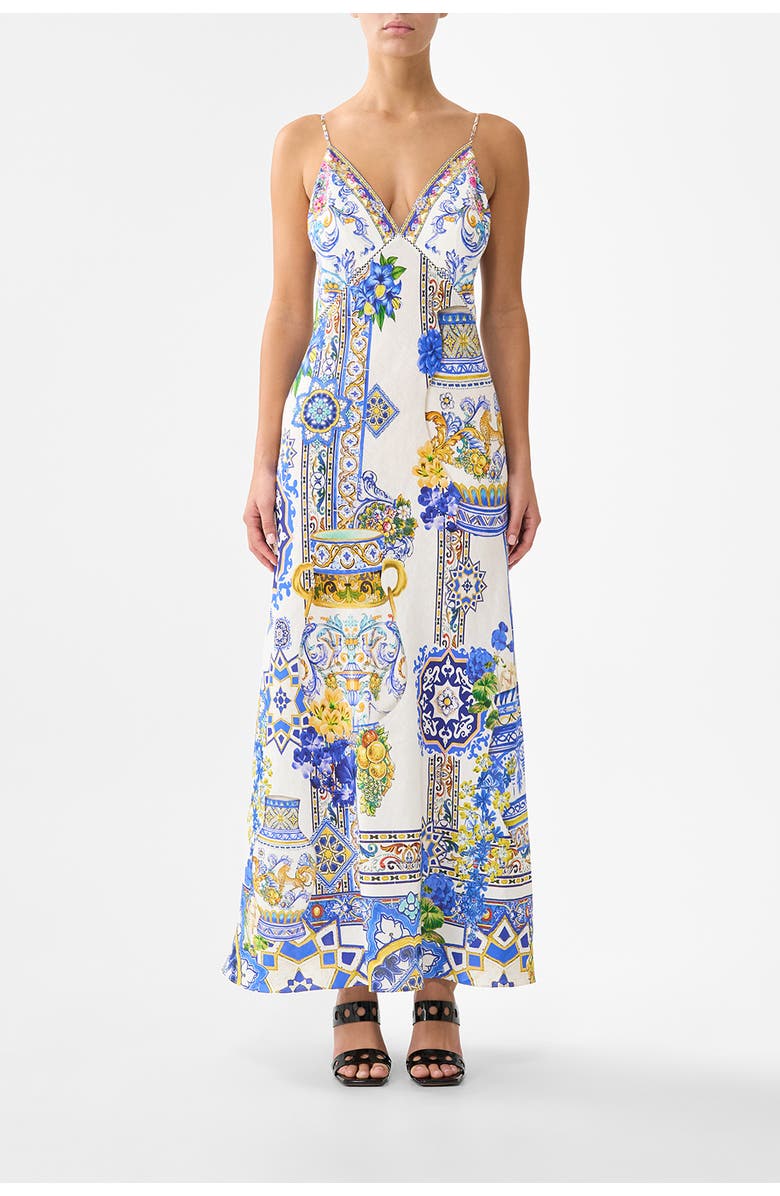 Camilla V Neck Full Length Bias Slip Dress, Main, color, Milla In Sevilla