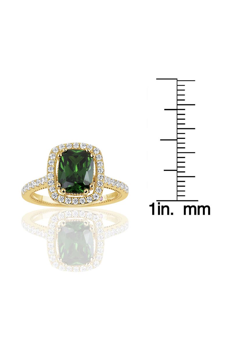 Yellow Rhodium Plated Sterling Silver Cushion-Cut CZ Ring, Alternate, color, GREEN