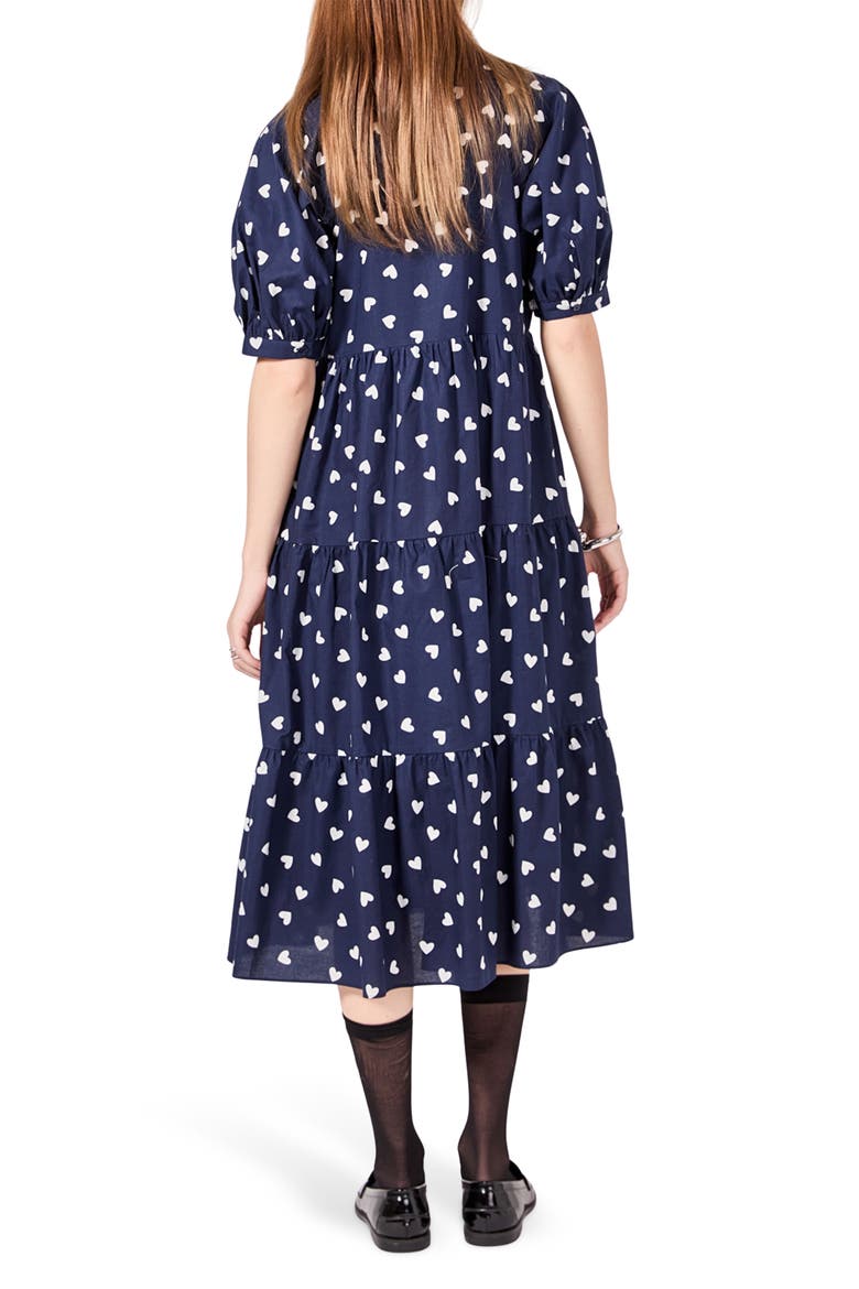 tiered cotton midi dress Loft Haven Well Within Organic Cotton Poplin Stripe Tiered Midi Dress Size XS Ivory Women's