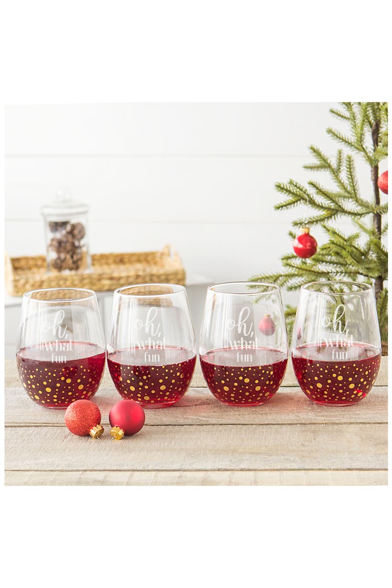 Oh What Fun Set of 4 Stemless Wine Glasses, Alternate, color, GOLD