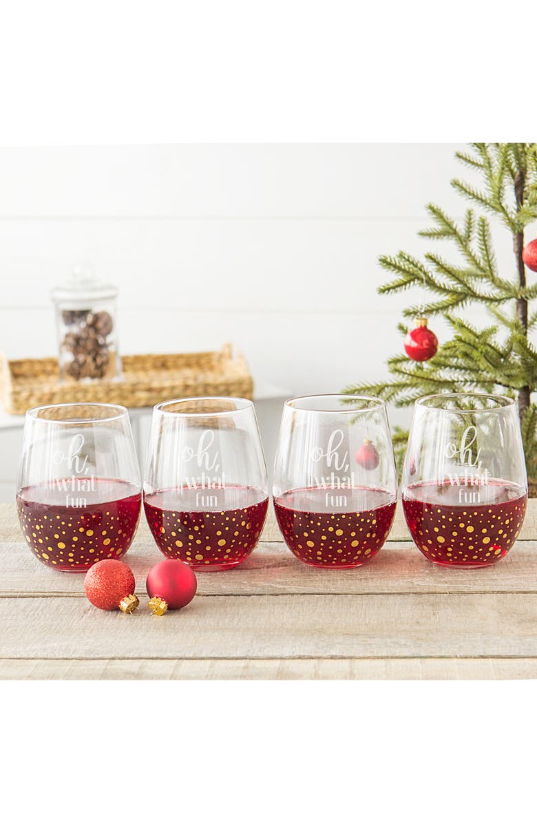 Cathy's Concepts Oh What Fun Set of 4 Stemless Wine Glasses, Alternate, color, 