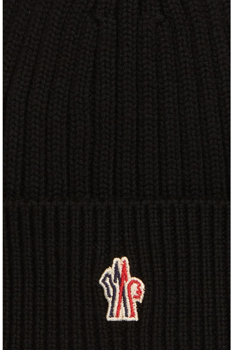 Embroidered Logo Rib Wool Beanie, Alternate, color, BLACK