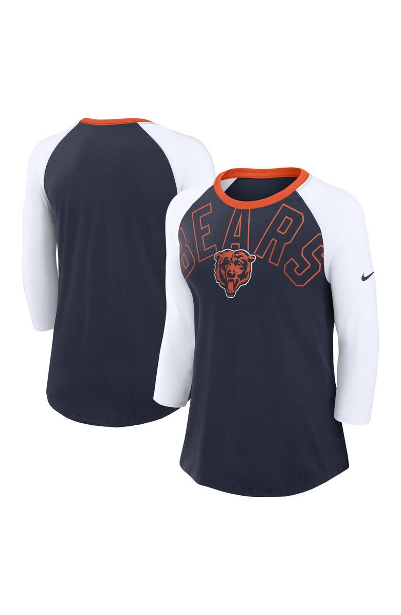 Nike Women's Nike Navy/White Chicago Bears Knockout Arch Raglan Tri-Blend 3/4-Sleeve T-Shirt, Main, color, 