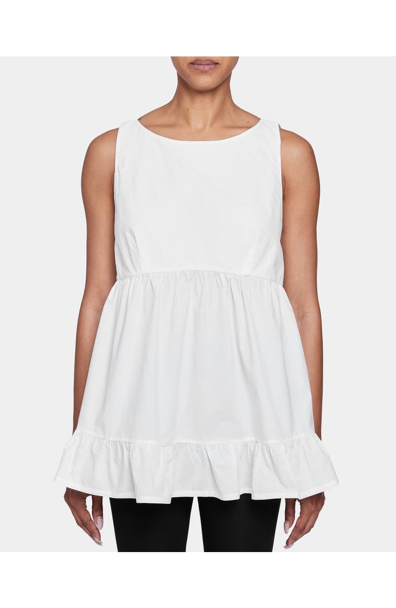Santorelli JOY Sleeveless Ruffle Top in Cotton Poplin, Main, color, White