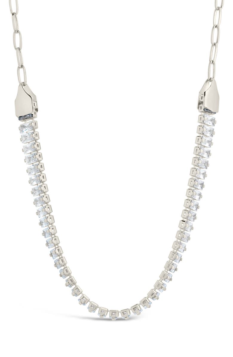 Sterling Forever Sarai Baguette Cubic Zirconia Frontal Necklace, Alternate, color, 