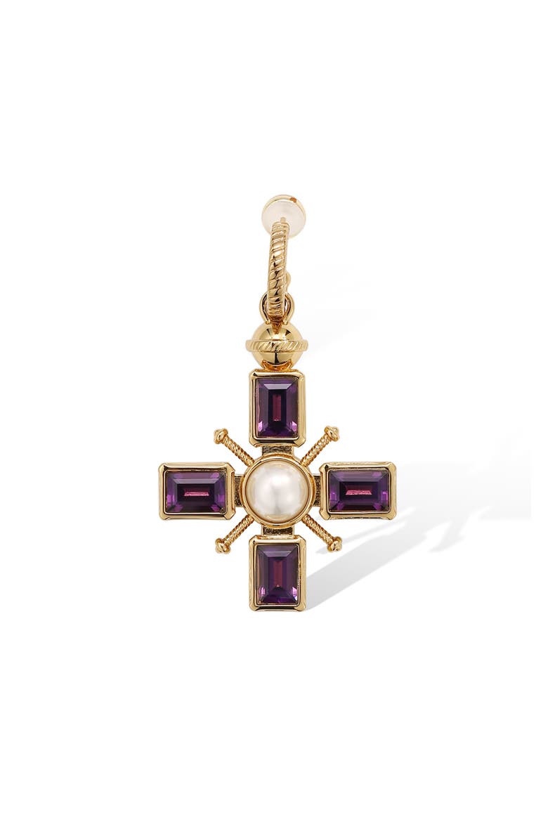 Byzantine Cross Earrings, Alternate, color, Purple & Gold & White
