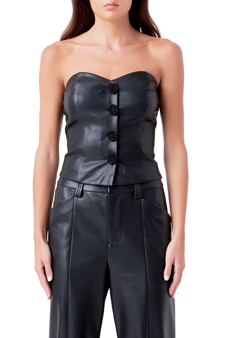 Strapless Faux Leather Top, Main, color, BLACK