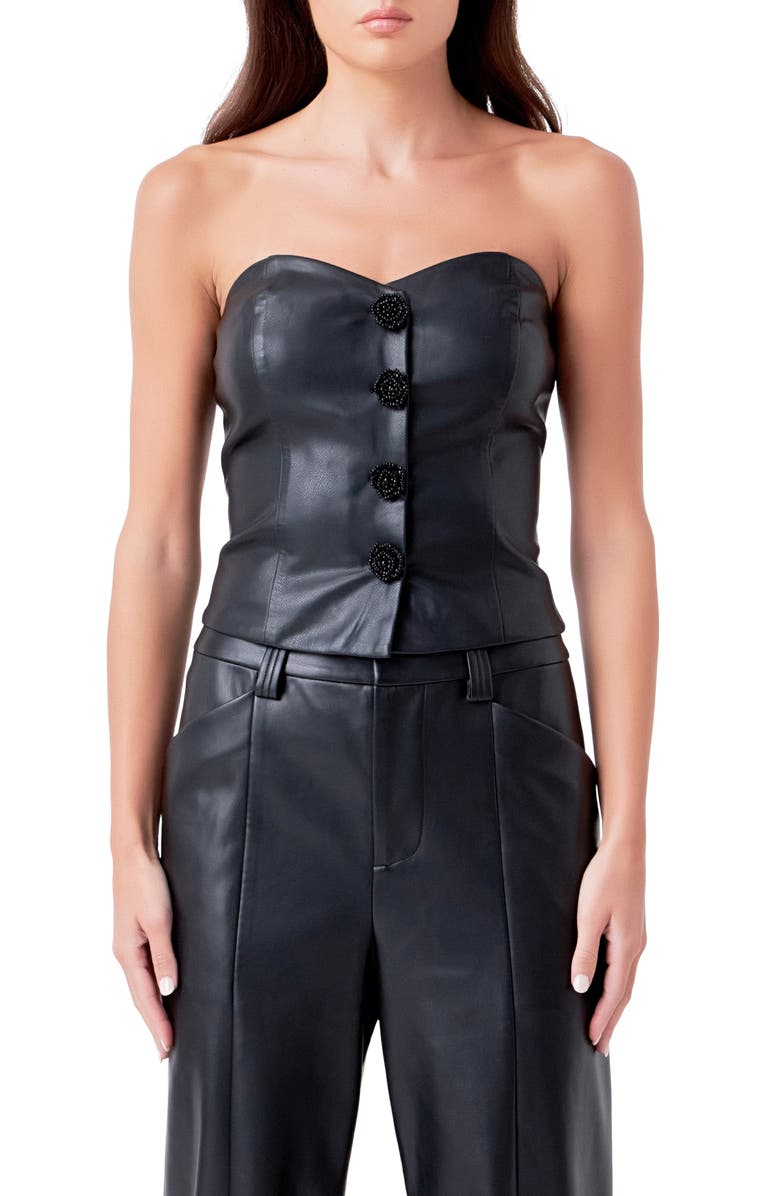 Endless Rose Strapless Faux Leather Top, Main, color, Black
