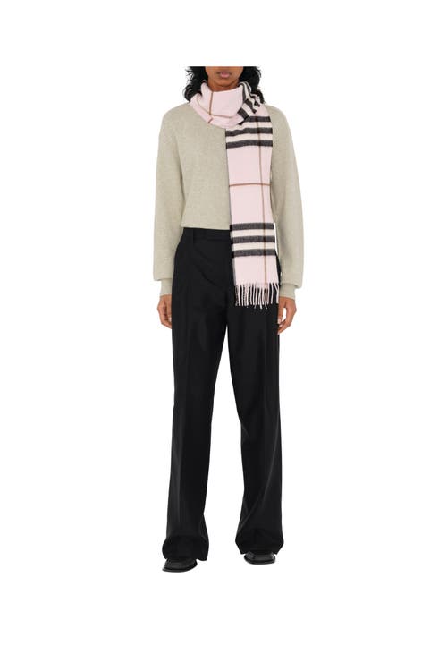 Shop Burberry Check Cashmere Scarf In Pale Candy Pink