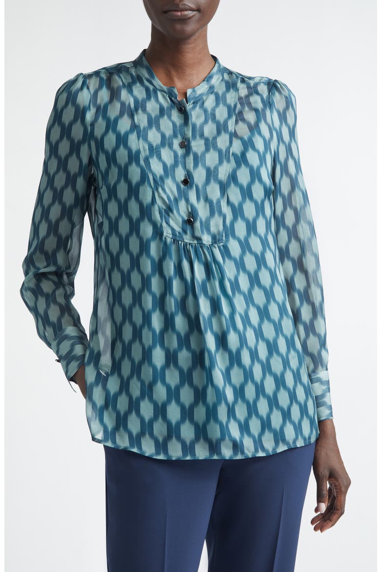 Geometric Print Silk Georgette Top, Main, color, TOURMALINE ICE BLUE MULTI