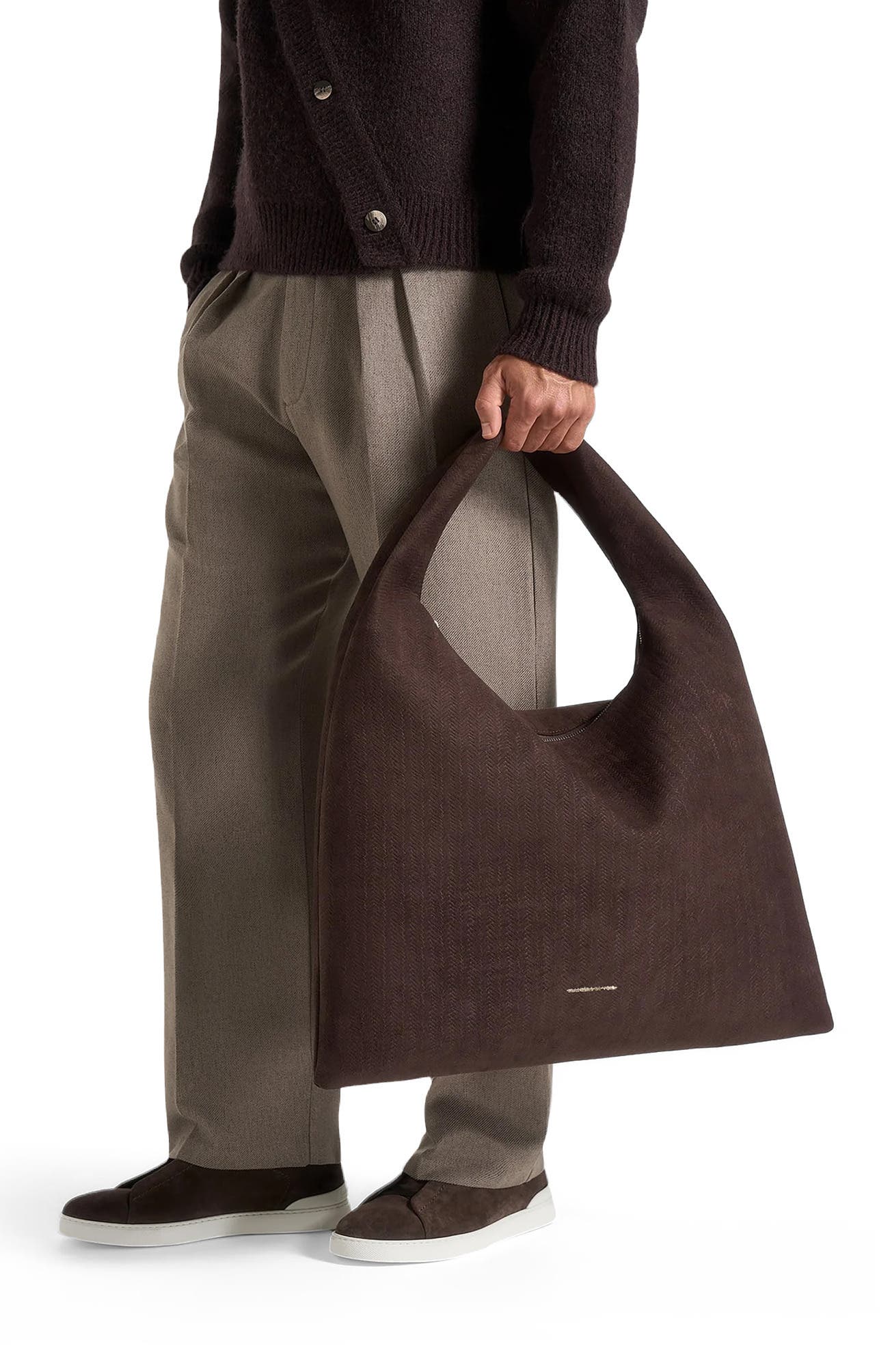 Manière De Voir Aubin Braided Suede Hobo Bag, Alternate, color, Brown